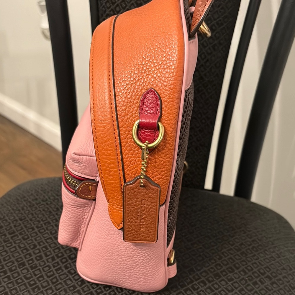 Coach Pink and Orange Leather Backpack - Picture 3 of 10